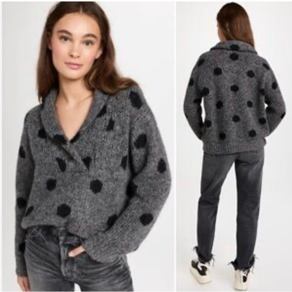 THE GREAT Polka Dot Henley Alpaca and Wool Blend Fuzzy Sweater Size 0
